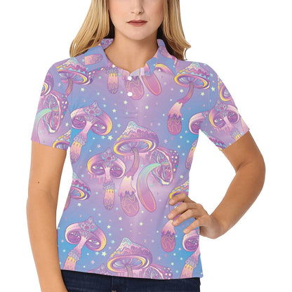 Psychedelic Mushroom Pattern Print Design A01 Women's Polo Shirt