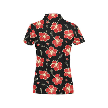 Red Hibiscus Pattern Print Design HB021 Women's Polo Shirt