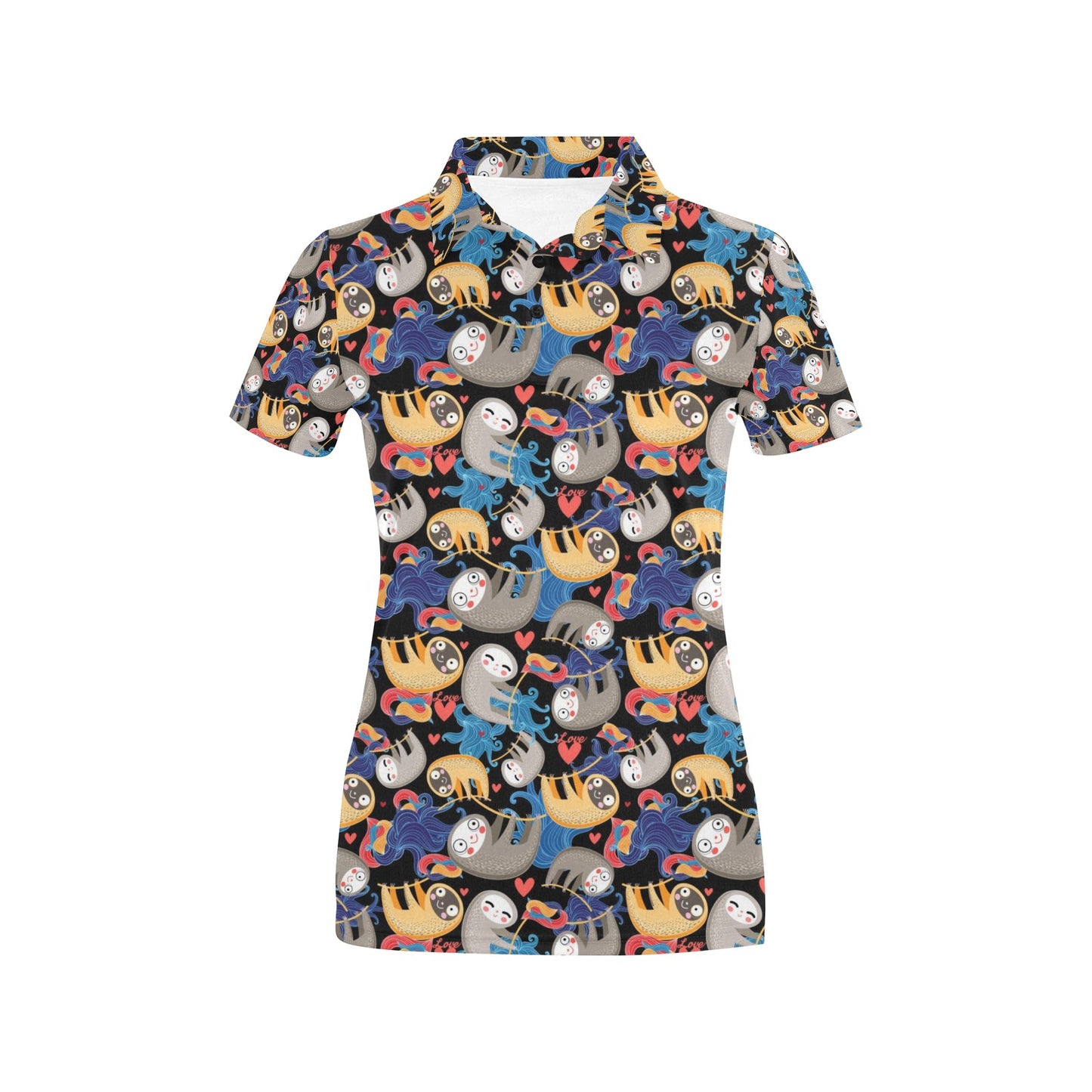 Sloth Cartoon Design Themed Print Women's Polo Shirt