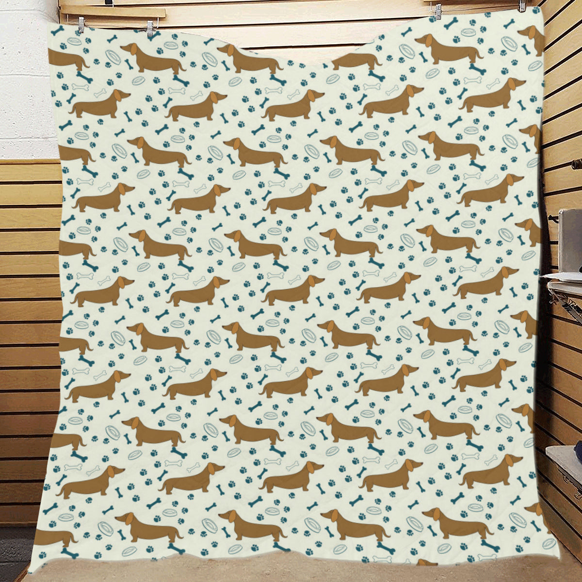 Dachshund Pattern Print Design 01 Premium Quilt