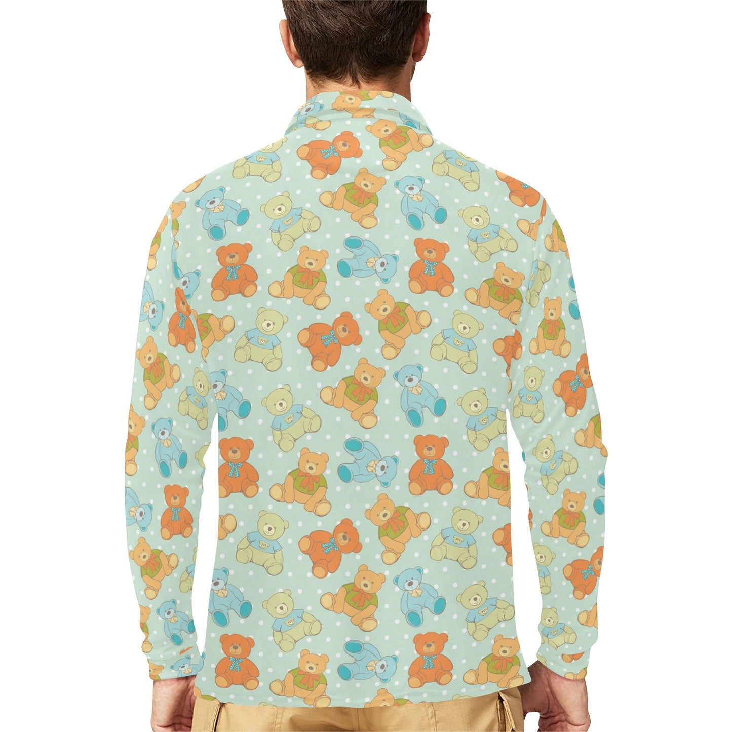 Bear Pattern Print Design 02 Long Sleeve Polo Shirt For Men's