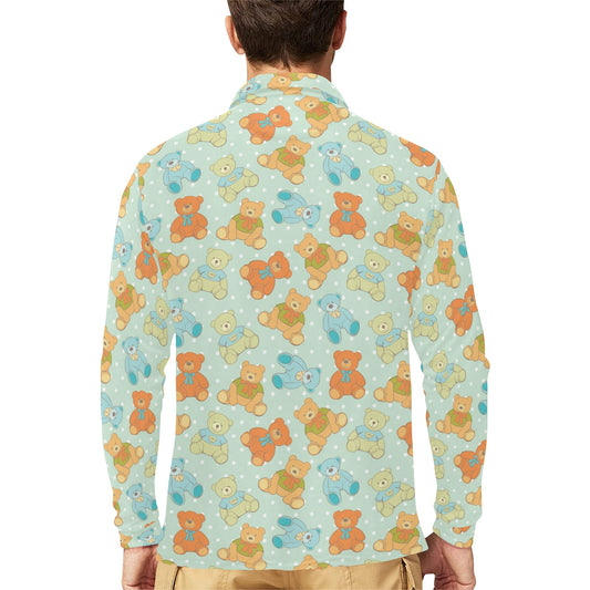 Bear Pattern Print Design 02 Long Sleeve Polo Shirt For Men's