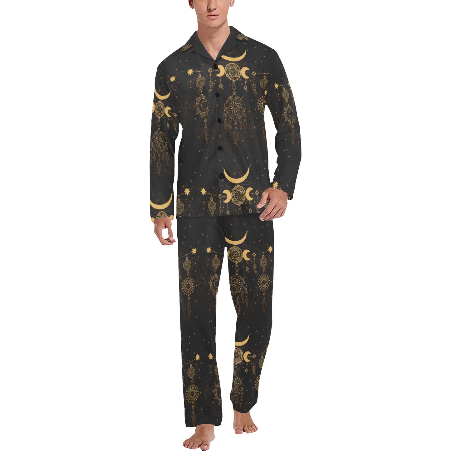 Sun Moon Boho Style Men's Long Pajama Set