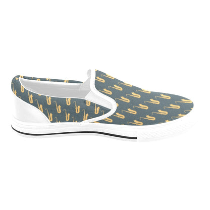 Saxophone Print Design LKS401 White Slip Ons Canvas Women's Shoes