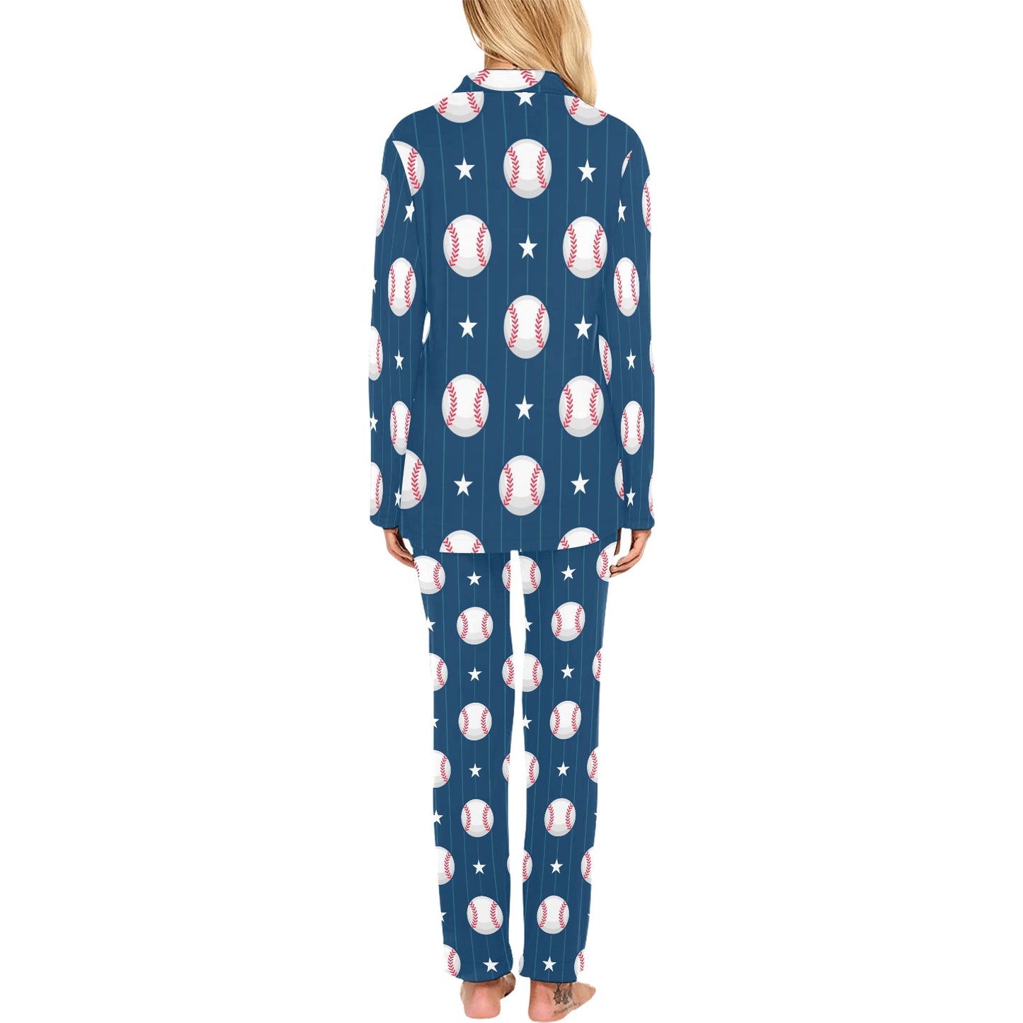 Baseball Star Print Pattern Women's Long Pajama Set