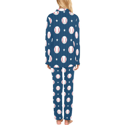 Baseball Star Print Pattern Women's Long Pajama Set
