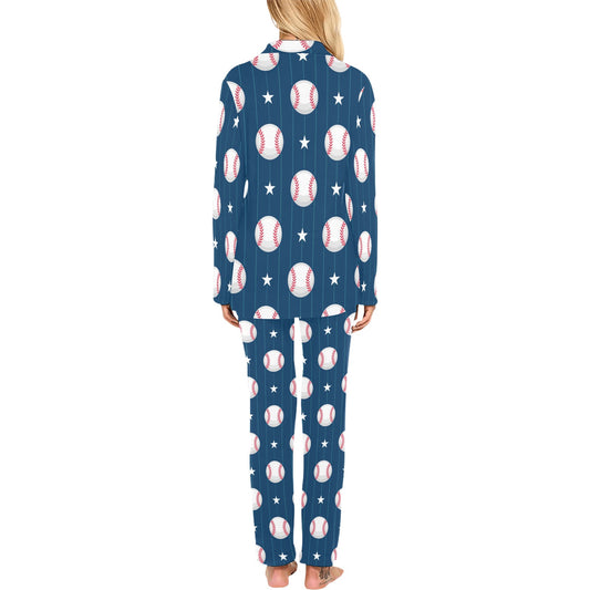 Baseball Star Print Pattern Women's Long Pajama Set