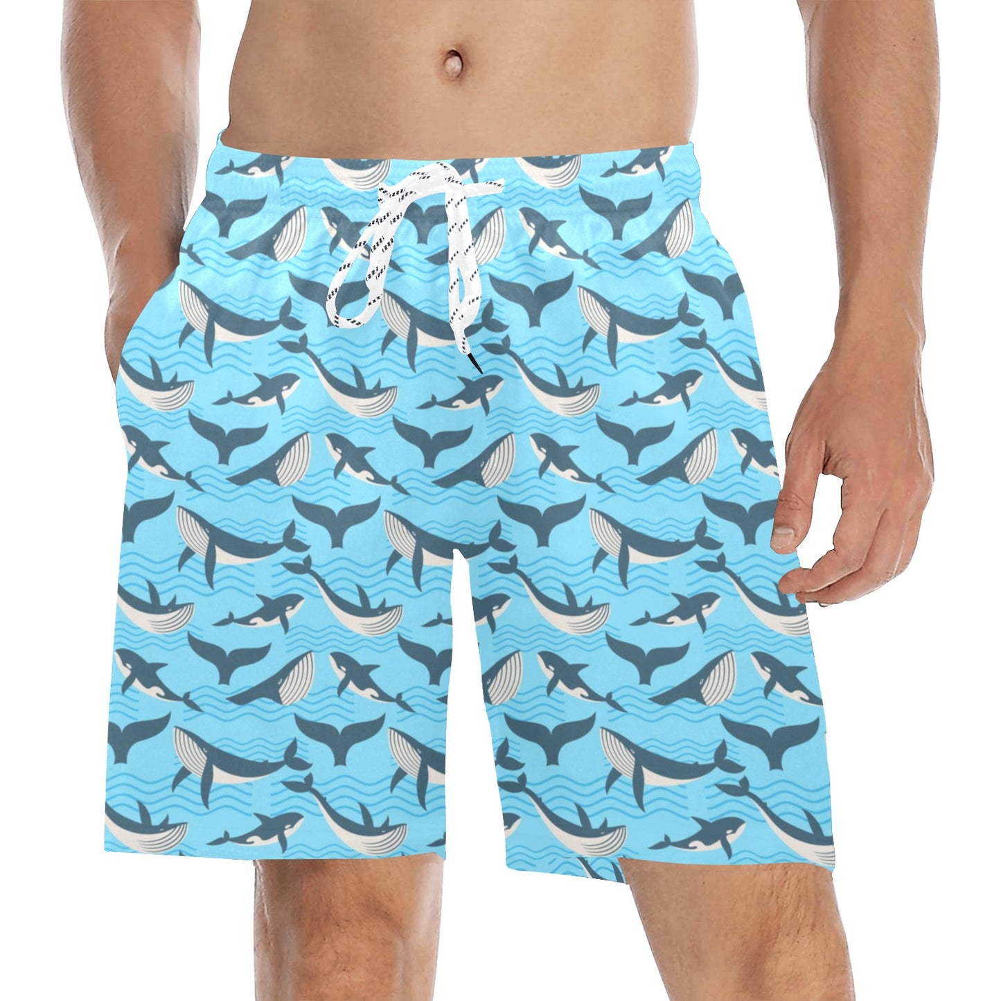 Whale Pattern Design Themed Print Men's Swim Trunks Beach Shorts
