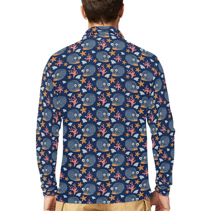Snail Print Design LKS402 Long Sleeve Polo Shirt For Men's