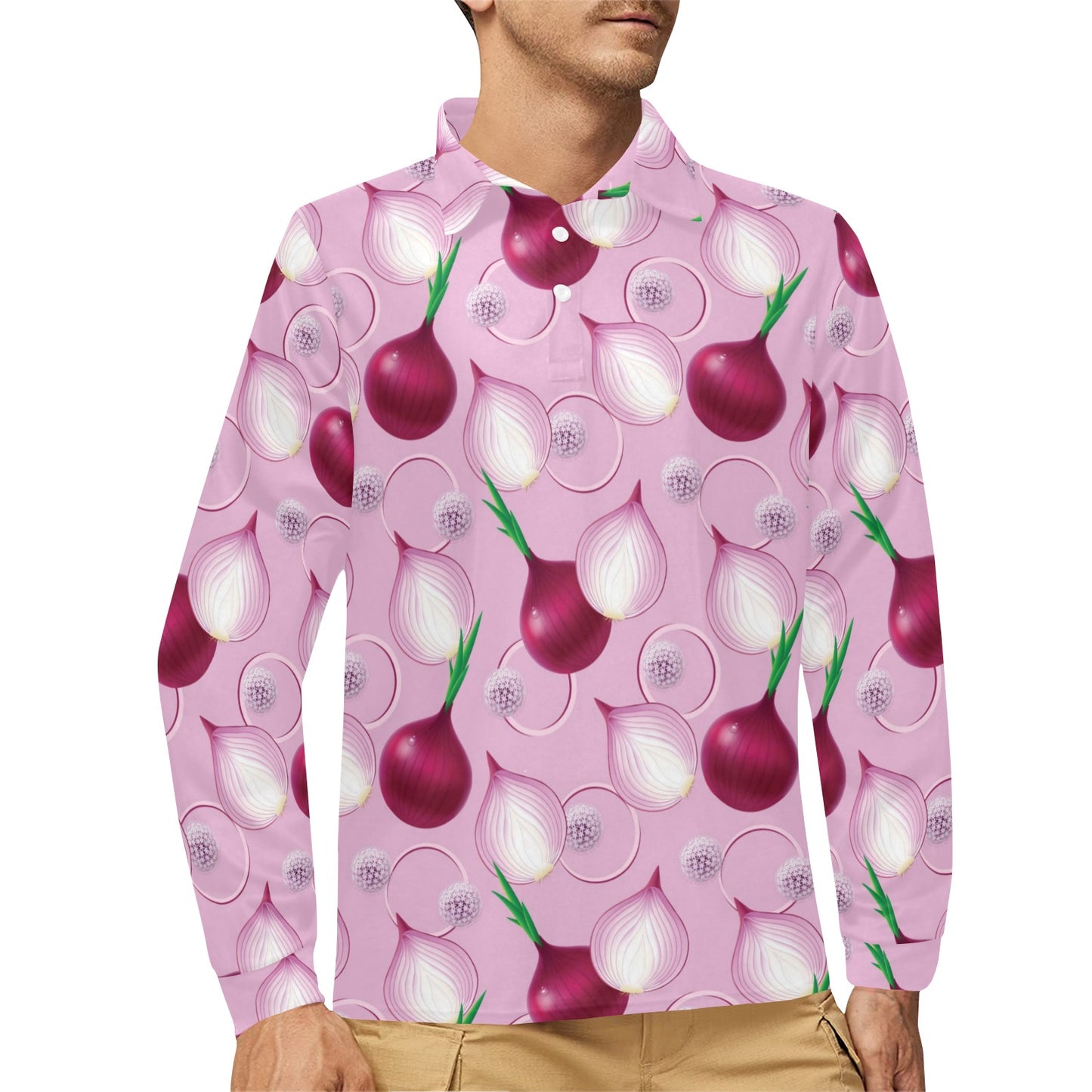 Onion Pattern Print Design A01 Long Sleeve Polo Shirt For Men's