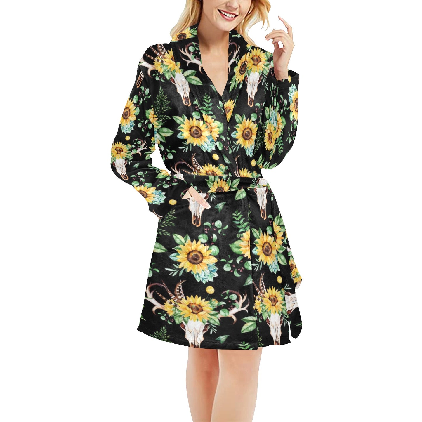 Sunflower Pattern Print Design SF08 Women's Fleece Robe