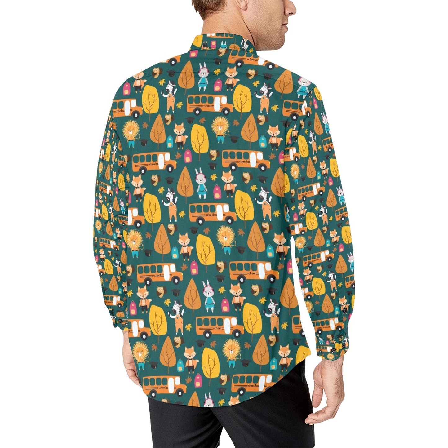 School Bus Print Design LKS309 Men's Long Sleeve Dress Shirt