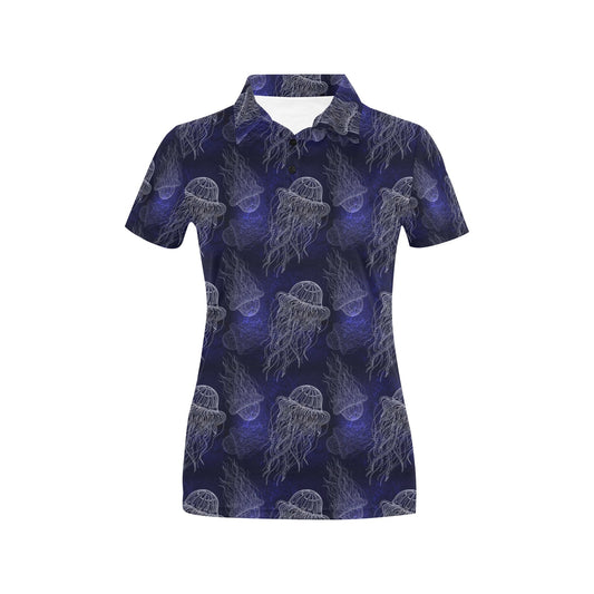 Jellyfish Pattern Print Design 02 Women's Polo Shirt