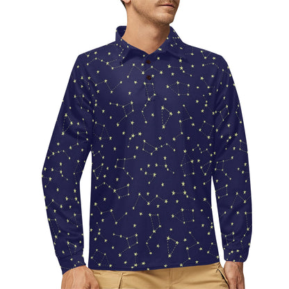 Constellation Pattern Print Design 02 Long Sleeve Polo Shirt For Men's