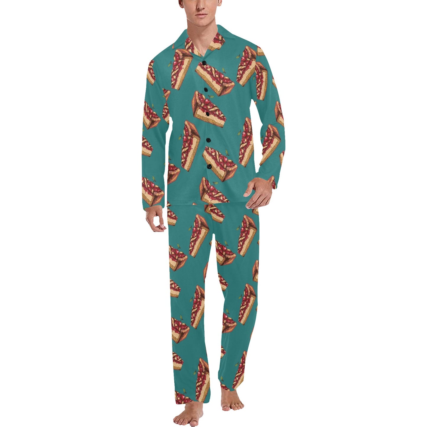 Cheesecake Cherry Pattern Print Design CK03 Men's Long Pajama Set