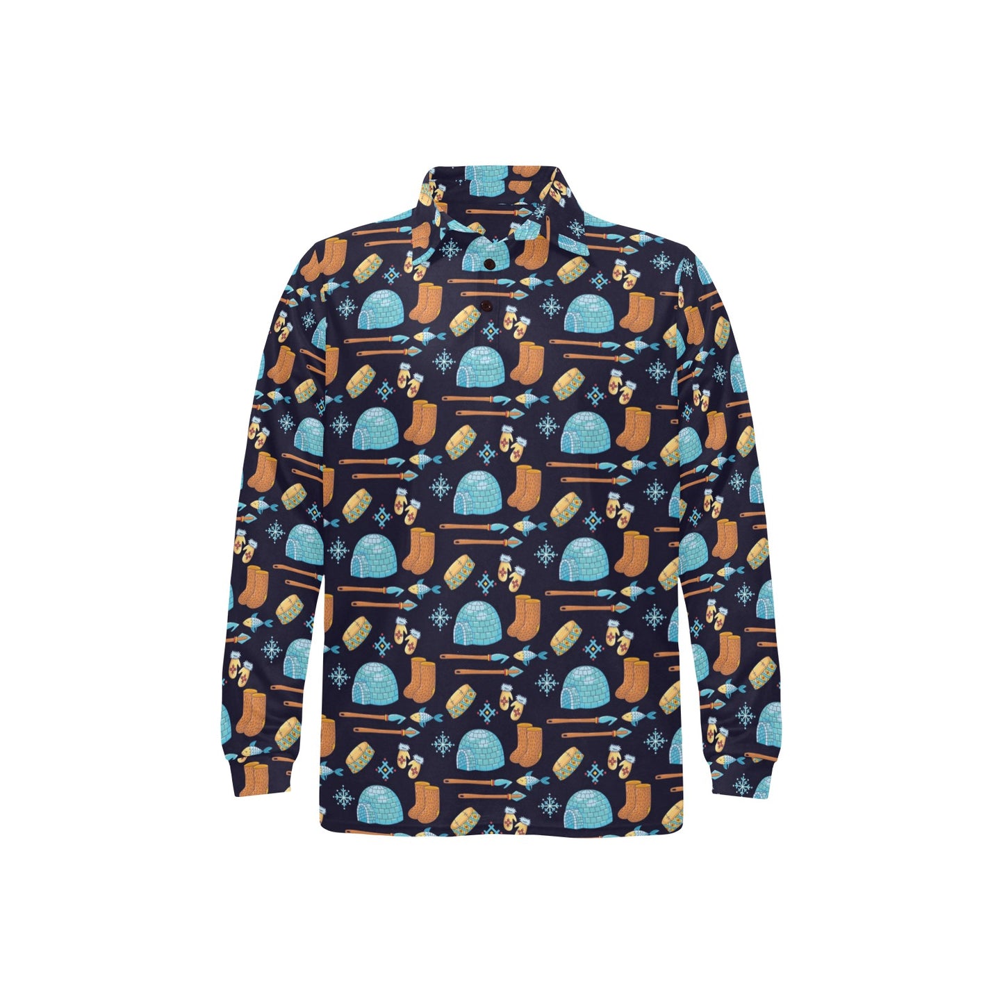 Eskimo Pattern Print Design 02 Long Sleeve Polo Shirt For Men's