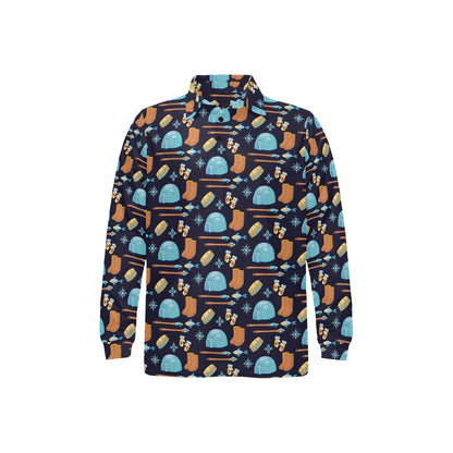 Eskimo Pattern Print Design 02 Long Sleeve Polo Shirt For Men's