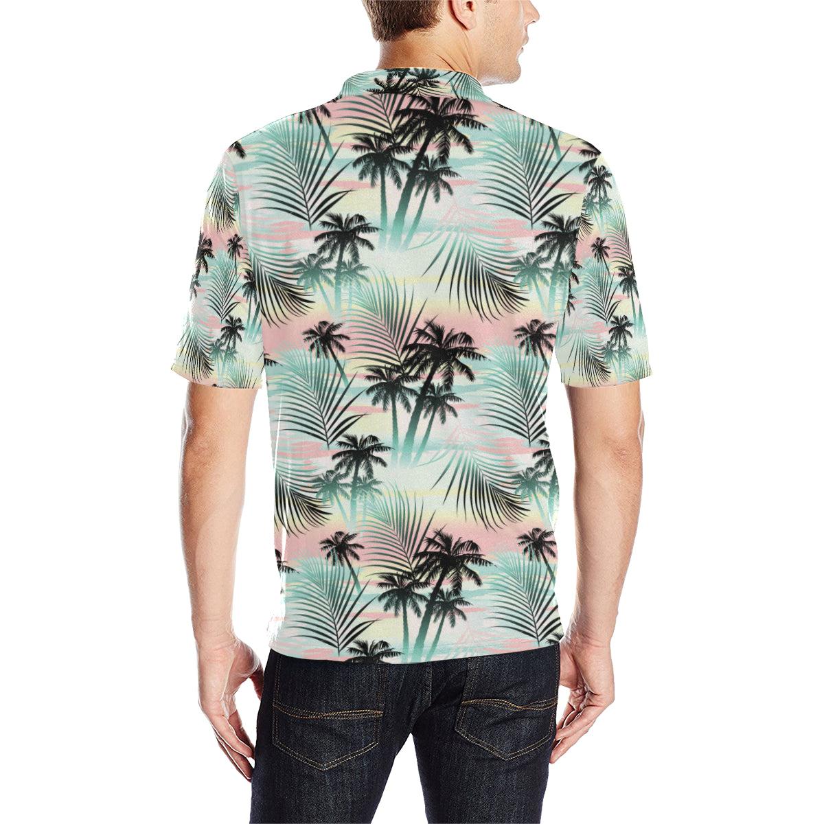 Palm Tree Pattern Print Design A03 Men Polo Shirt