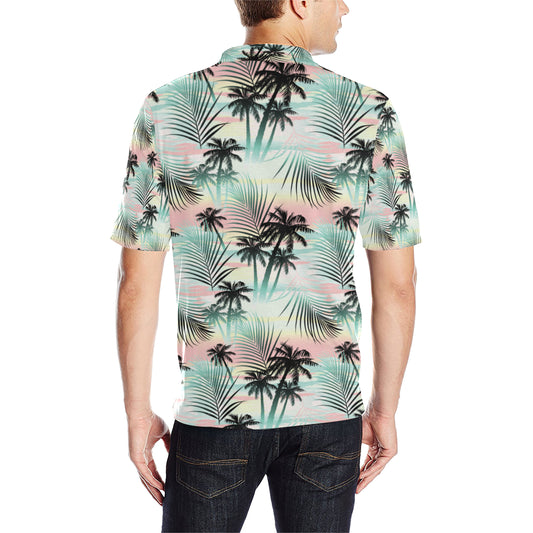 Palm Tree Pattern Print Design A03 Men Polo Shirt