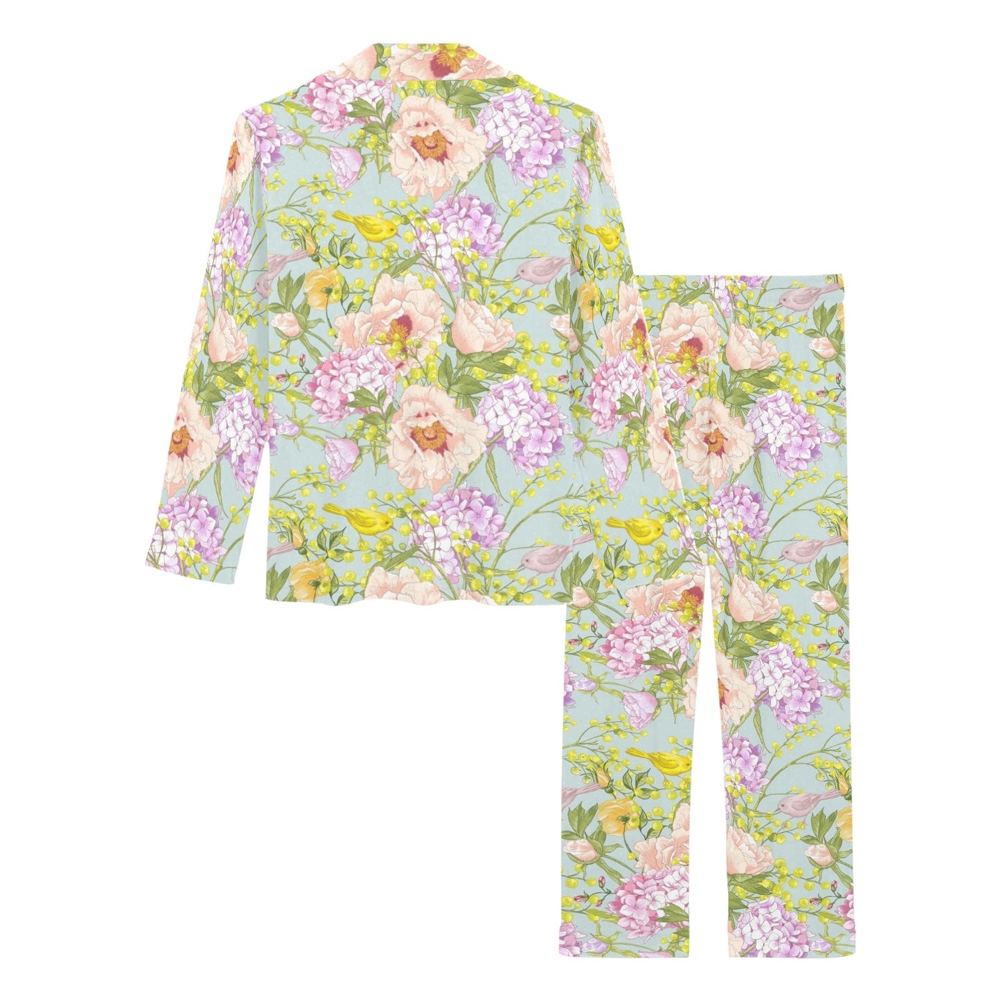 Hydrangea Pattern Print Design HD02 Women's Long Pajama Set