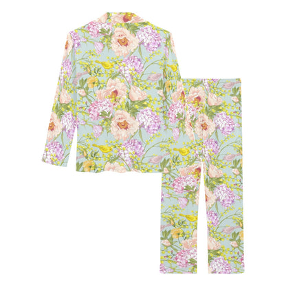Hydrangea Pattern Print Design HD02 Women's Long Pajama Set