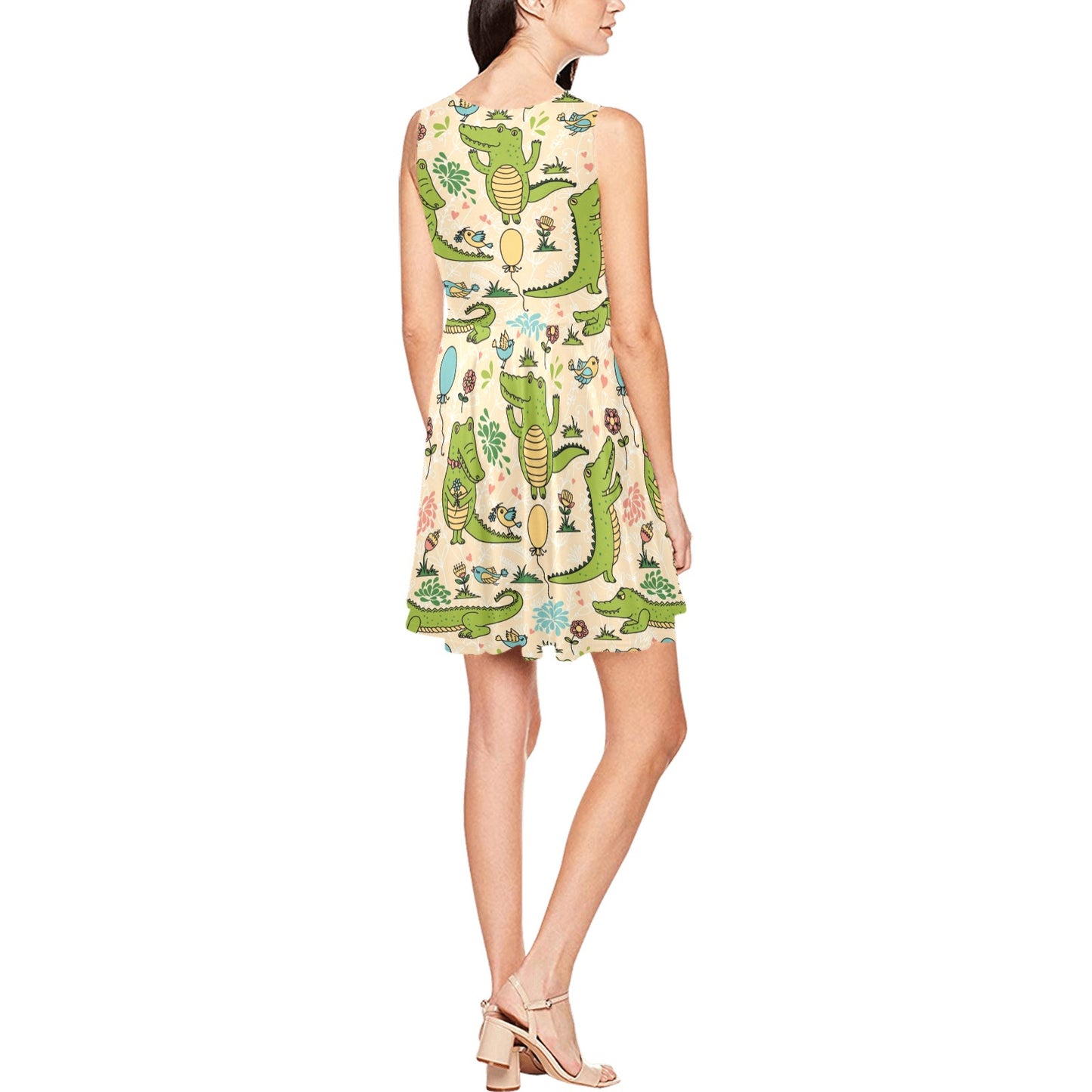 Alligator Pattern Print Design 01 Sleeveless Dress