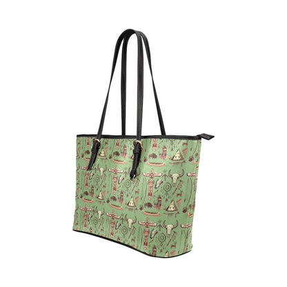 Native Indian Themed Design Print Leather Tote Bag