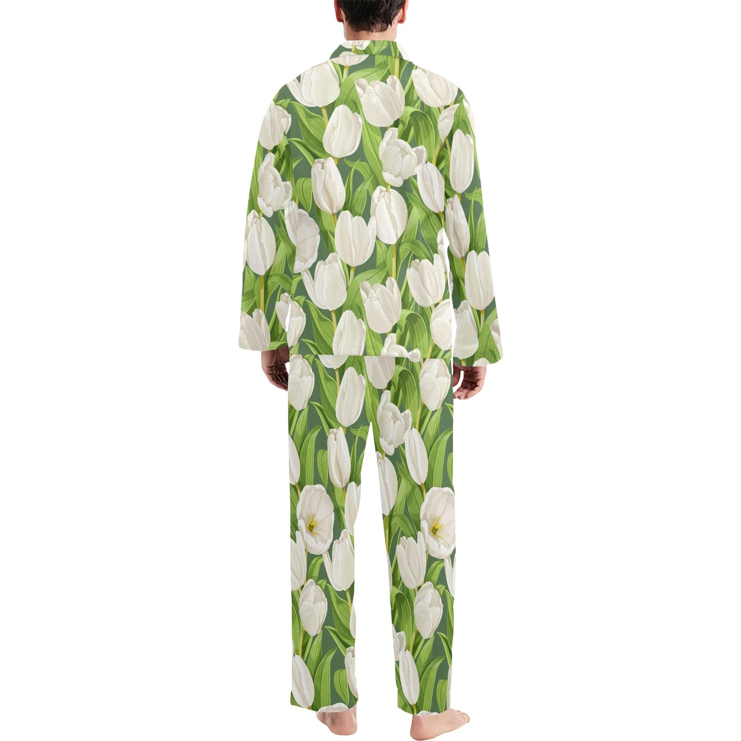 Tulip White Pattern Print Design TP05 Men's Long Pajama Set