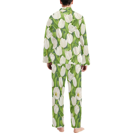 Tulip White Pattern Print Design TP05 Men's Long Pajama Set
