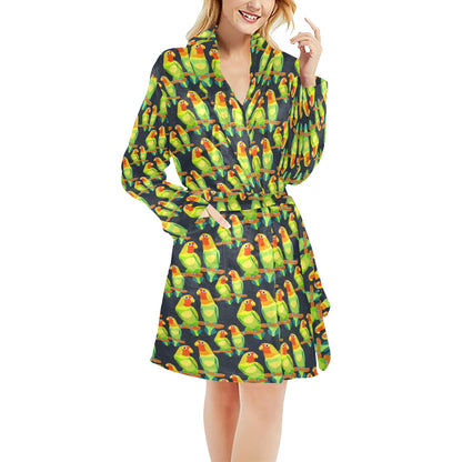 Lovebird Pattern Print Design 01 Women's Fleece Robe