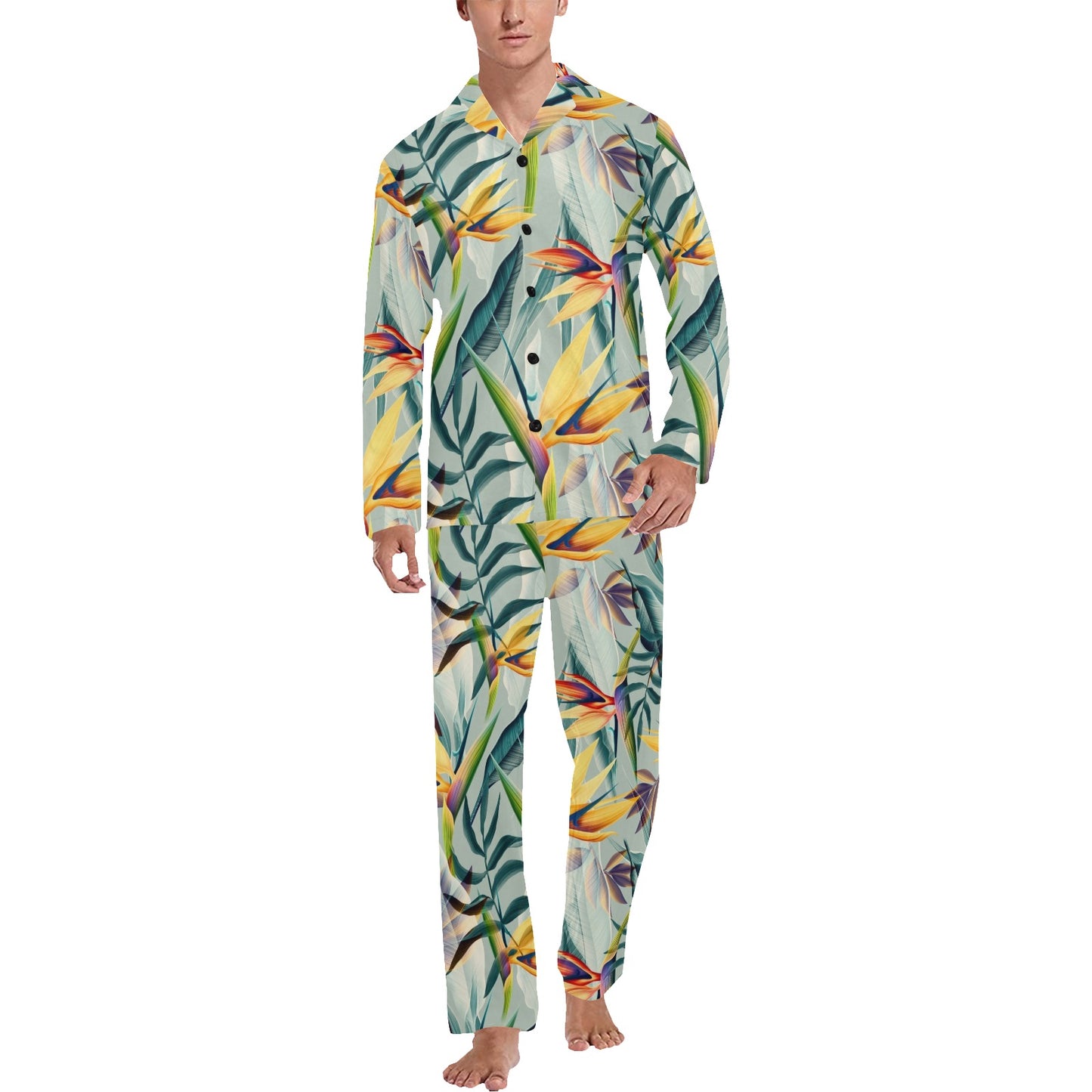 Tropical Flower Pattern Print Design TF022 Men's Long Pajama Set