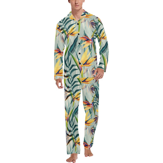 Tropical Flower Pattern Print Design TF022 Men's Long Pajama Set