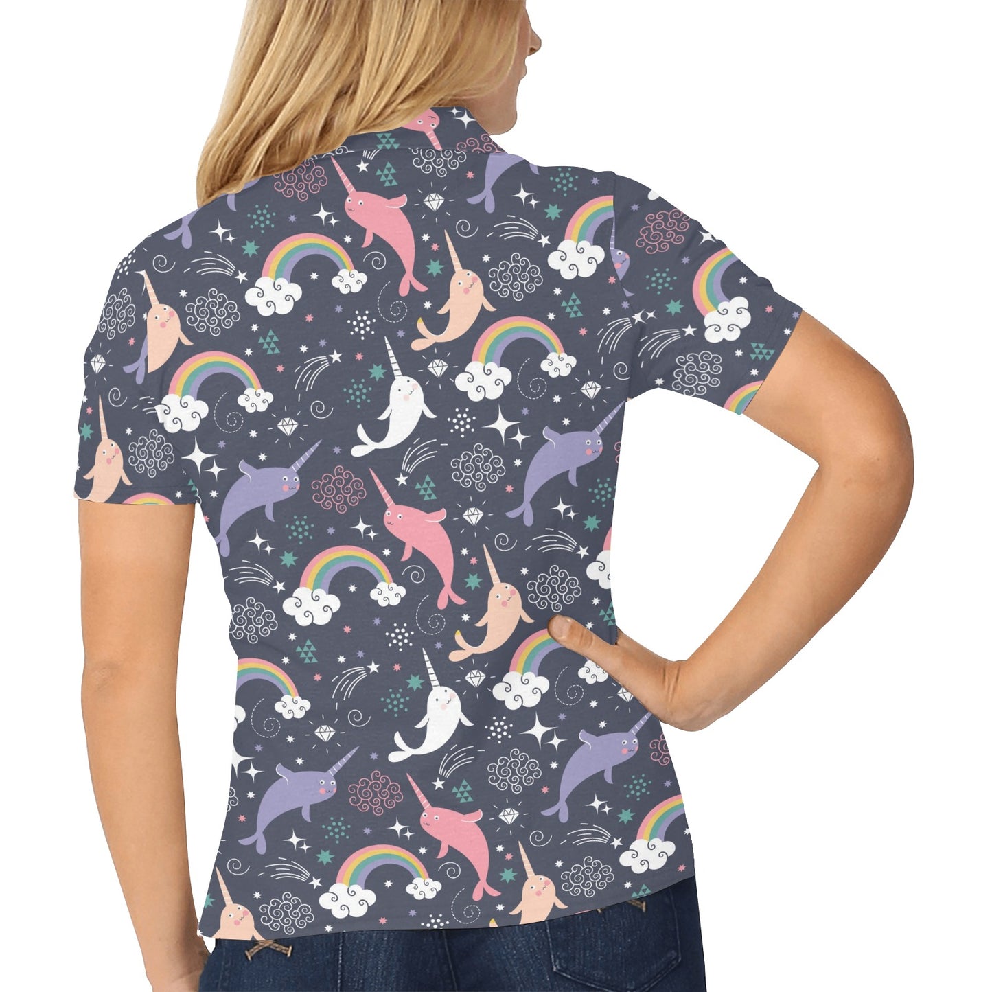 Narwhal Pattern Print Design 01 Women's Polo Shirt