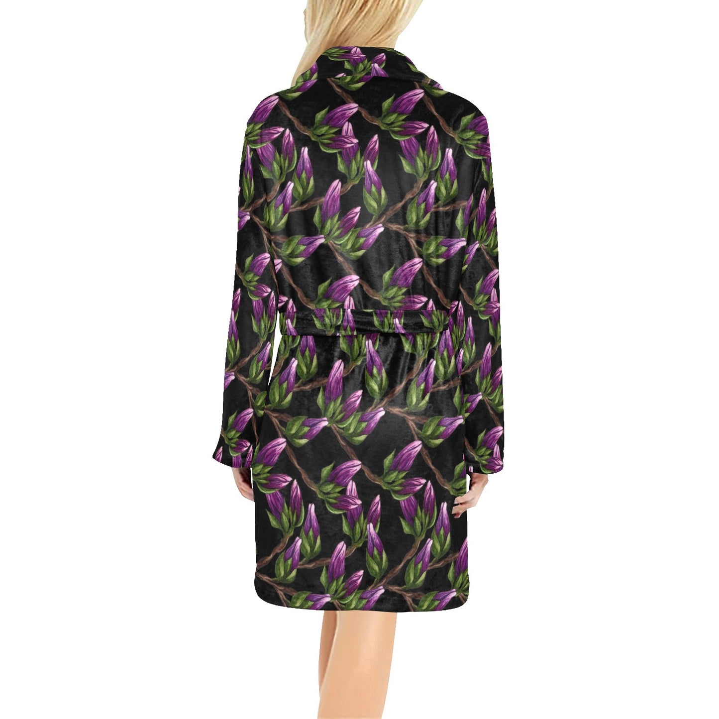 Magnolia Pattern Print Design MAG010 Women's Fleece Robe