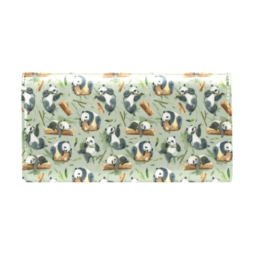 Panda Bear Design Bamboo Print Women's Trifold Wallet