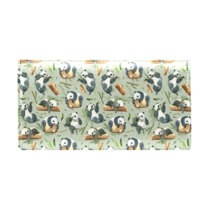 Panda Bear Design Bamboo Print Women's Trifold Wallet