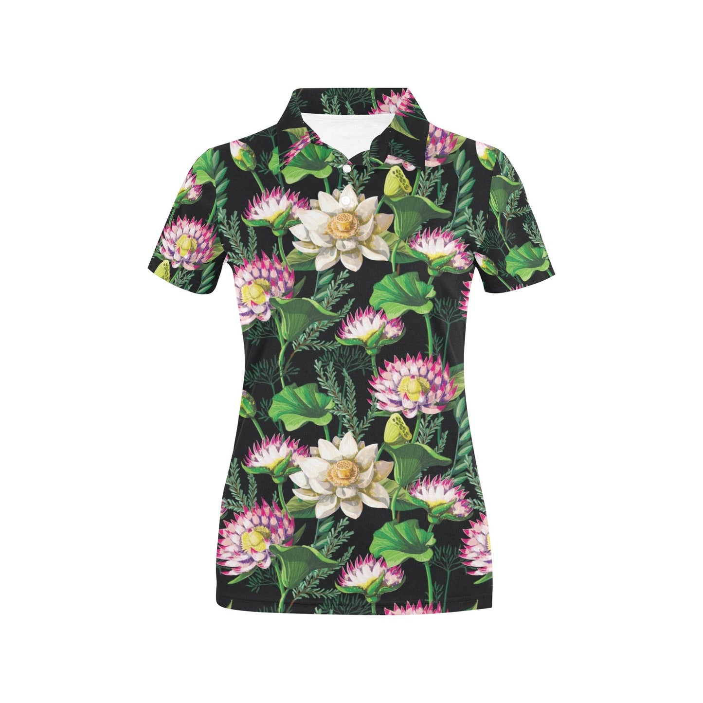 Water Lily Pattern Print Design WL010 Women's Polo Shirt