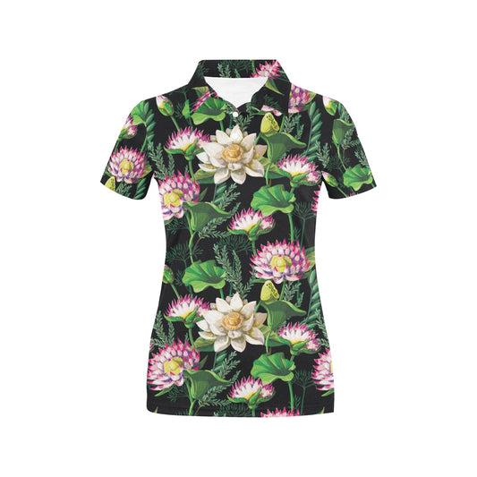 Water Lily Pattern Print Design WL010 Women's Polo Shirt