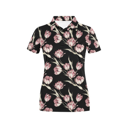 Tulip Pink Pattern Print Design TP02 Women's Polo Shirt