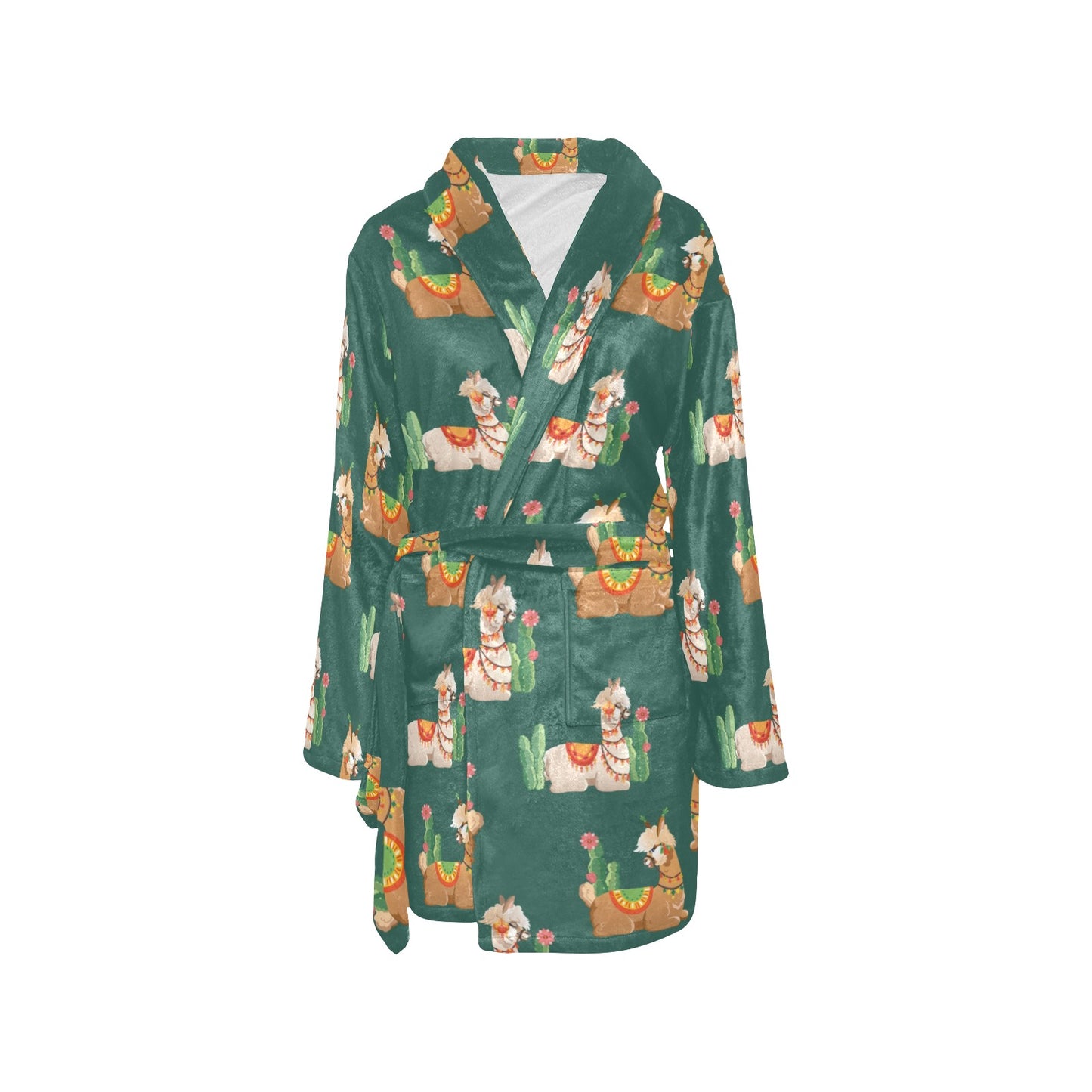 Llama Cactus Pattern Print Design 07 Women's Fleece Robe