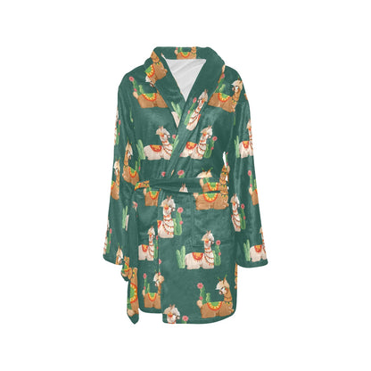 Llama Cactus Pattern Print Design 07 Women's Fleece Robe