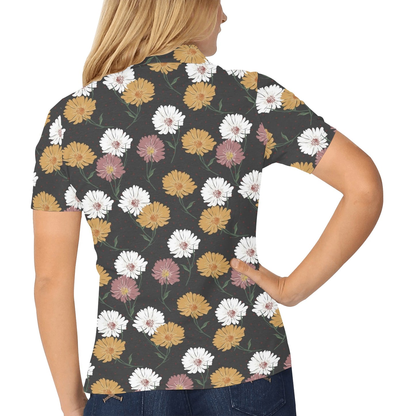 Daisy Pattern Print Design DS04 Women's Polo Shirt