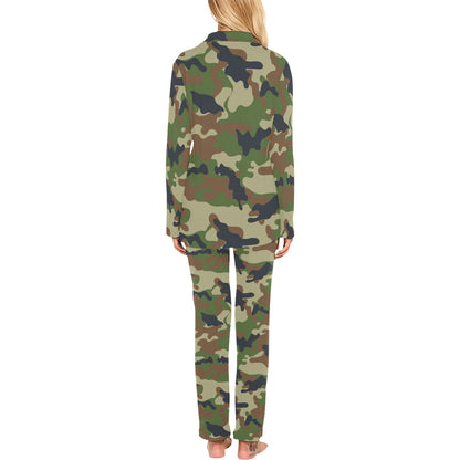 Army Camouflage Pattern Print Design 01 Women's Long Pajama Set