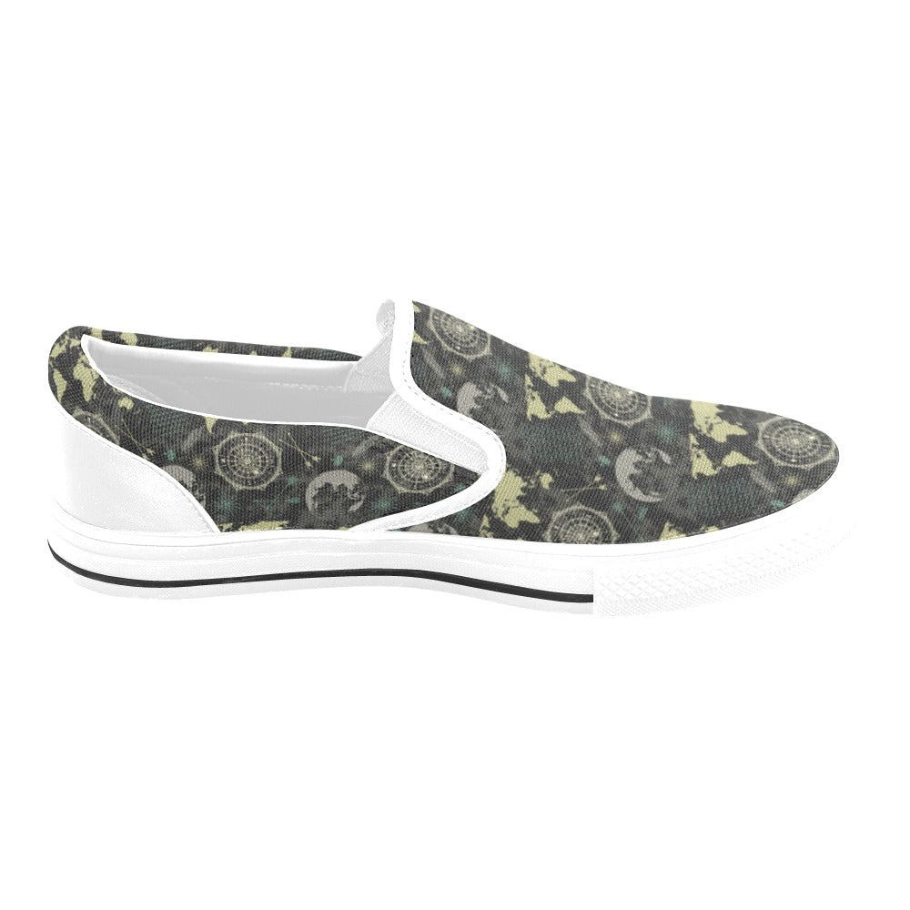 World Map Print Design LKS303 White Slip Ons Canvas Women's Shoes