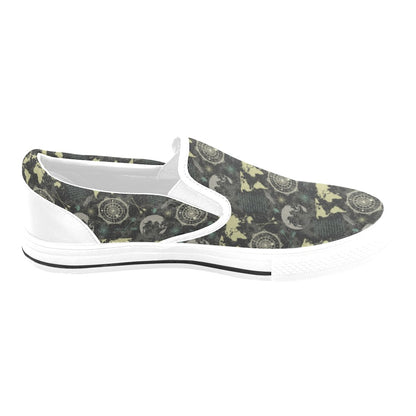 World Map Print Design LKS303 White Slip Ons Canvas Women's Shoes