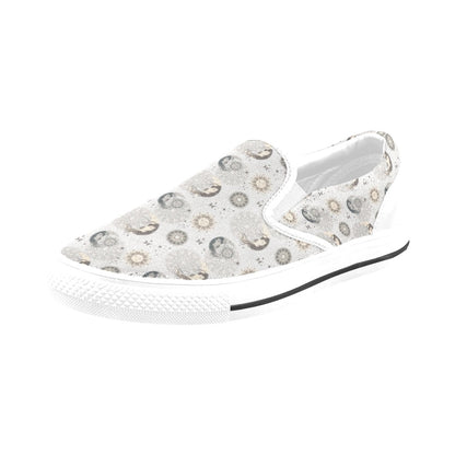 Sun Moon Print Design LKS302 White Slip Ons Canvas Women's Shoes