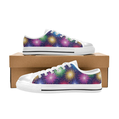 Firework Colorful Print Design LKS301 Canvas Men's Low Top Shoes