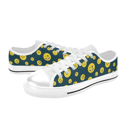 Smiley Face Emoji Print Design LKS301 Women's White Low Top Shoes