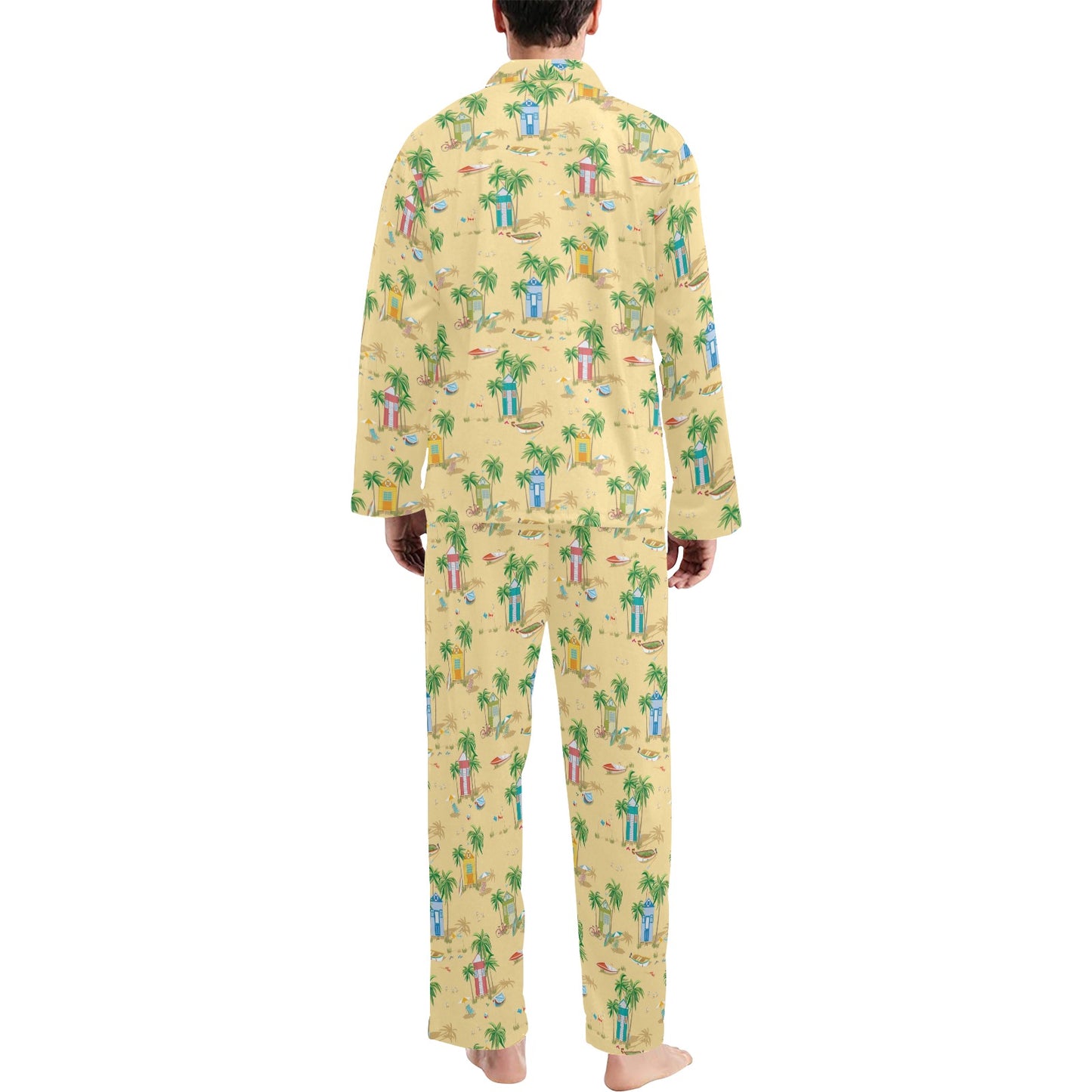 Beach Themed Pattern Print Design 01 Men's Long Pajama Set