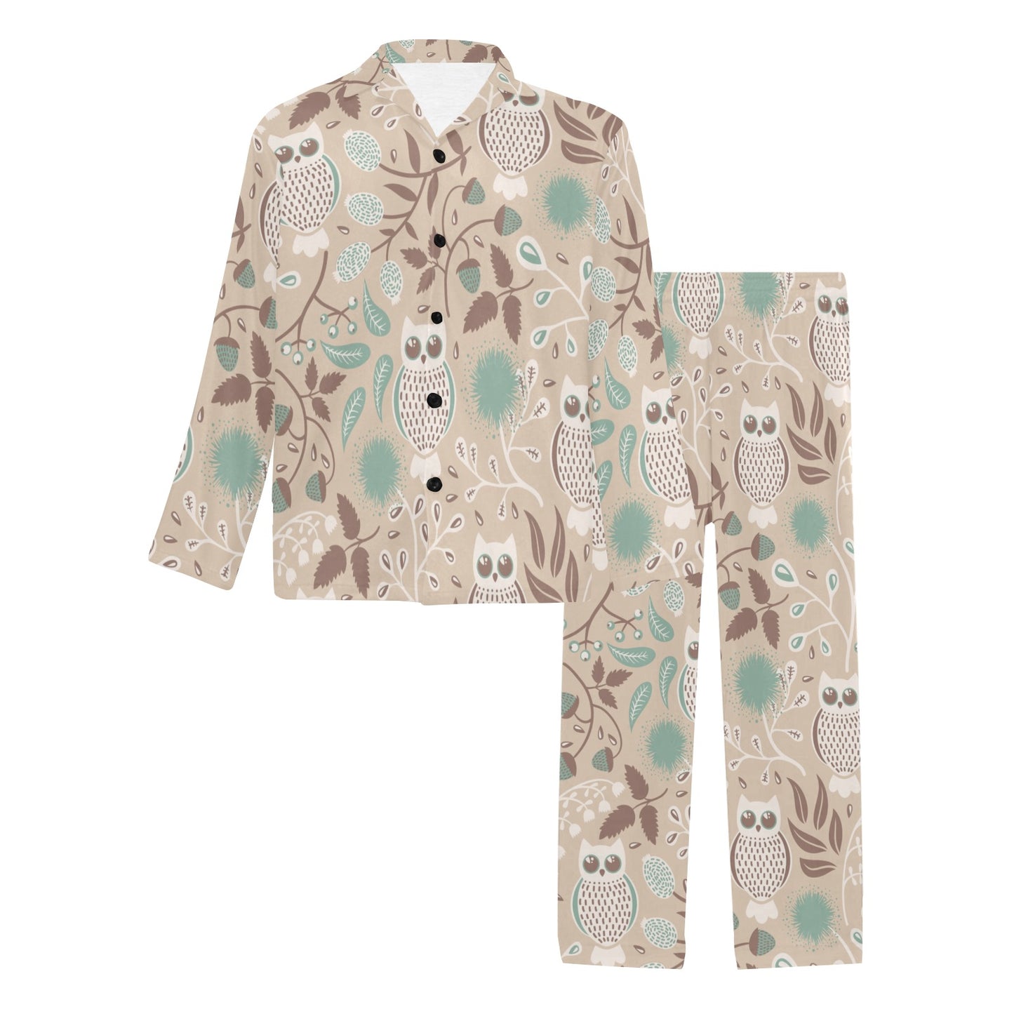 Owl Pattern Print Design A02 Men's Long Pajama Set
